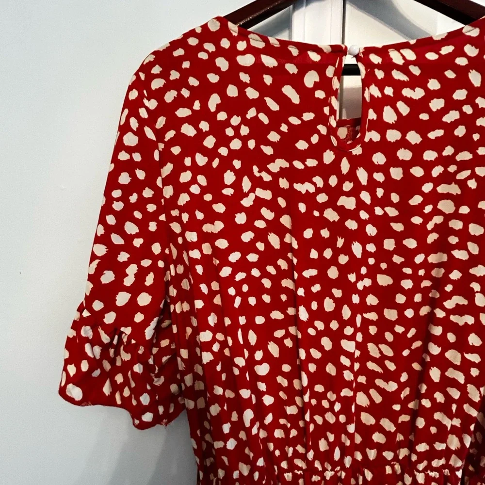 Belted Dalmatian Print Ruffle Trim Dress, Sz L - Picture 12 of 13